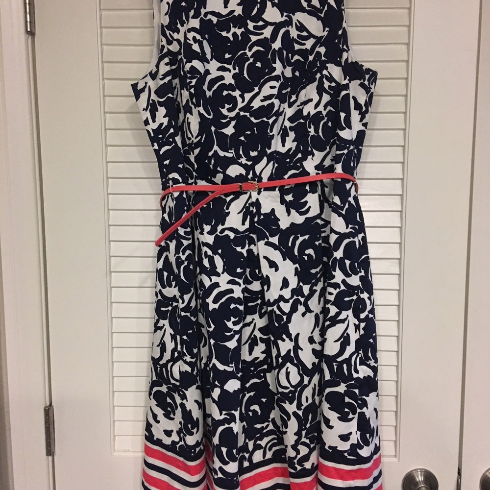 Liz Claiborne Dress w/ Navy Flower Pattern
